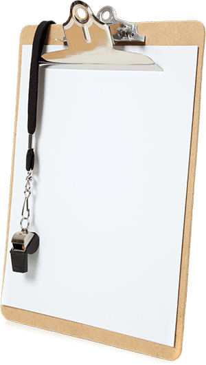 clipboard with blank paper and a whistle